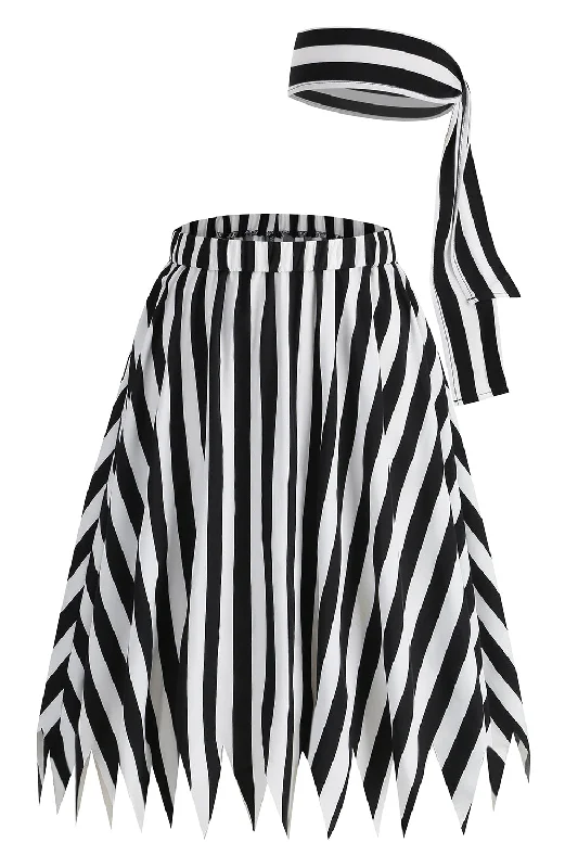 Black Color Block Striped Print Casual Novelty Pirate Costume Skirt