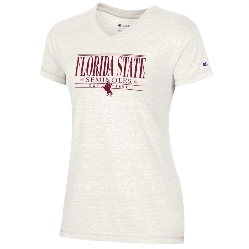 Champion Women's Florida State Seminoles/Unconquered Silhouette Short Sleeve Tri-blend V-neck T-shirt - Alabaster White