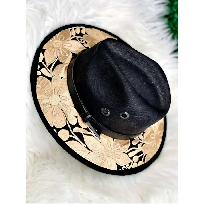 Embroidered Fedora Style Hat In Black