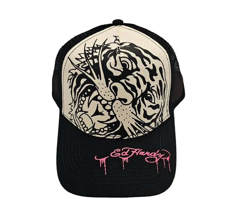 Tiger Outline Hat In Ivory/black