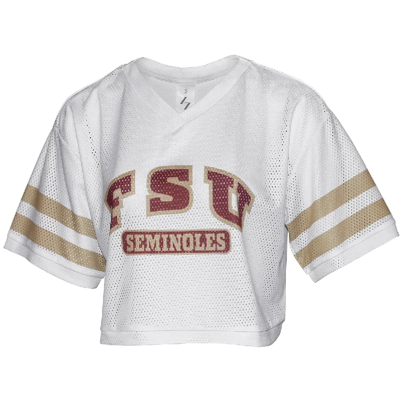 ZooZatz Women's FSU Seminoles V-neck Crop Mesh Jersey - White/Gold