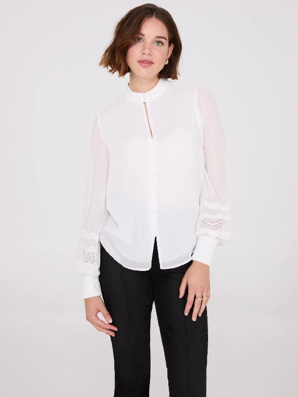 Lace Sleeve Blouse With Mandarin Collar