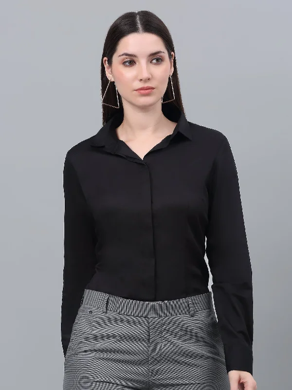 Women's Formal Slim Fit Black Regular Full Sleeve  Shirt