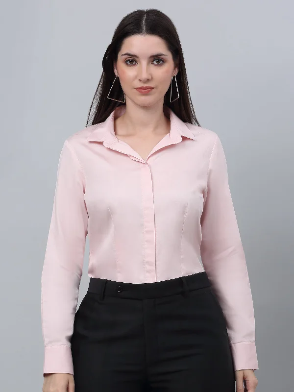 Women's Formal Slim Fit Baby Pink Regular Full Sleeve  Shirt