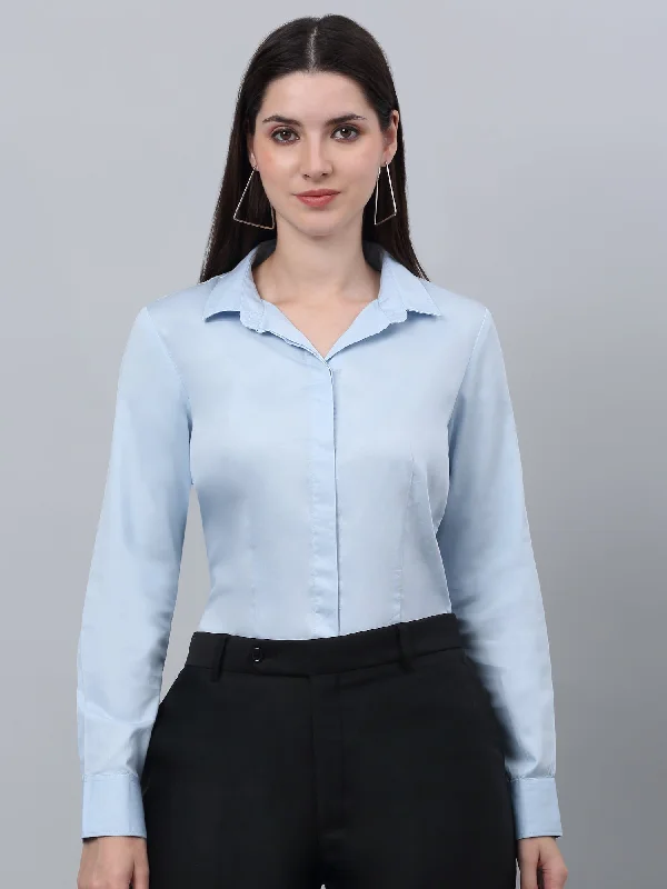 Women's Formal Slim Fit Sky Blue Regular Full Sleeve  Shirt