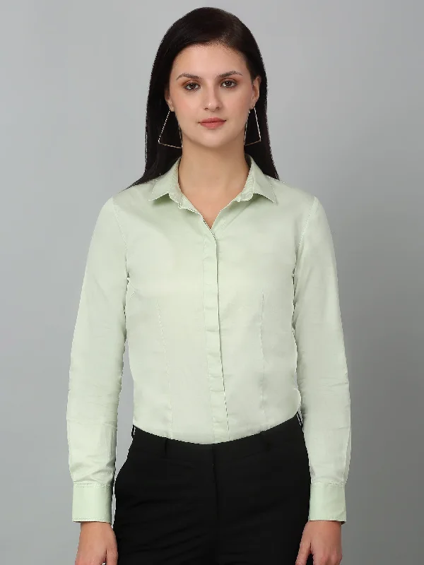 Women's Formal Slim Fit Pista Green Regular Full Sleeve  Shirt