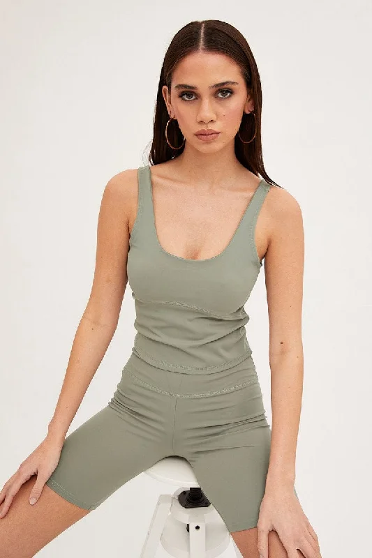 Green Tank Top Sleeveless Underseam Activewear