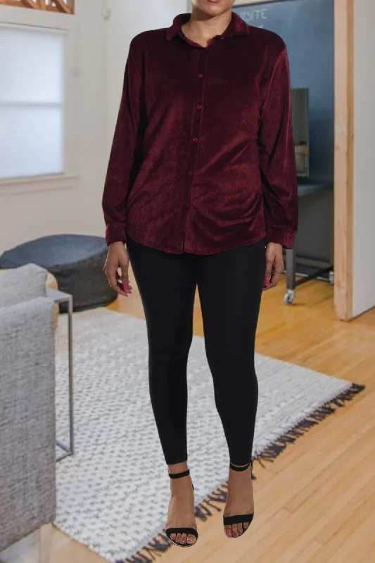 Maroon Velour Button Front Top