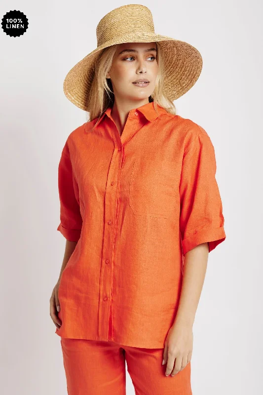 Oversized Linen Shirt in Coral