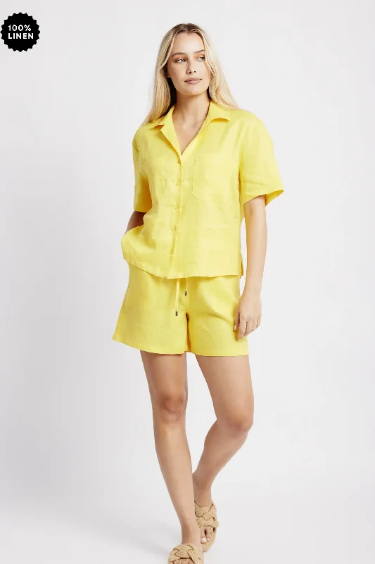 Revere Collar Linen Shirt in Yellow