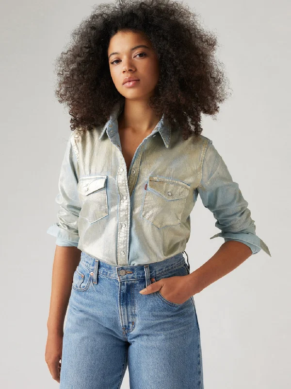 Women's Printed Regular Fit Denim Shirt