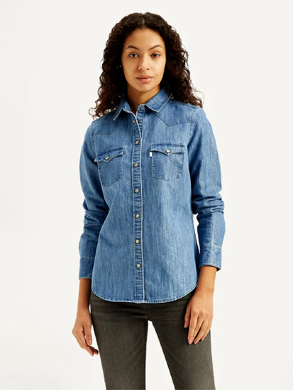 Women's Solid Regular Fit Denim Shirt