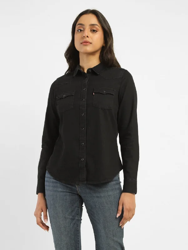 Women's Solid Spread Collar Shirt