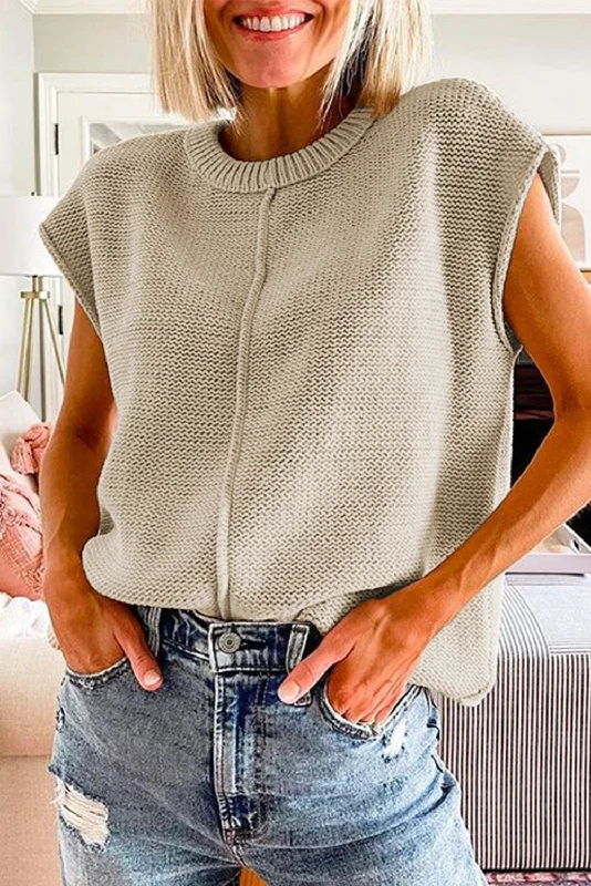 Solid Color Cap Sleeve Knitted Sweater