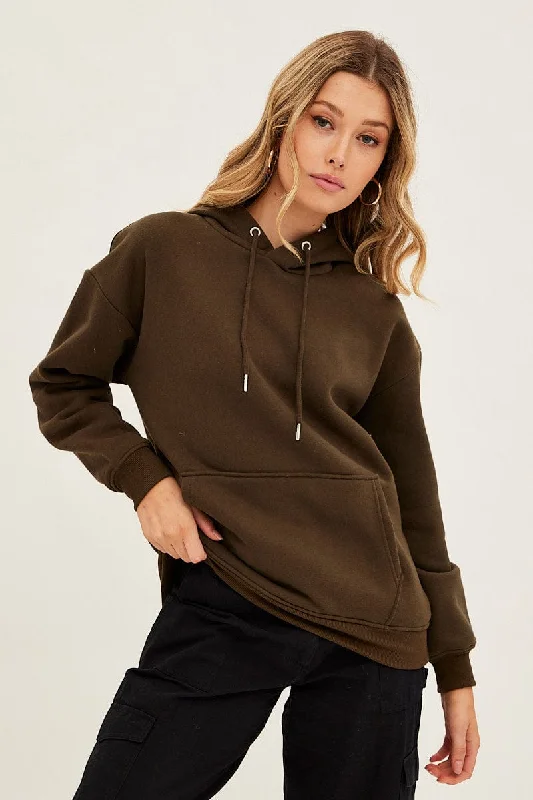 Green Fleece Hoodie Long Sleeve Cotton