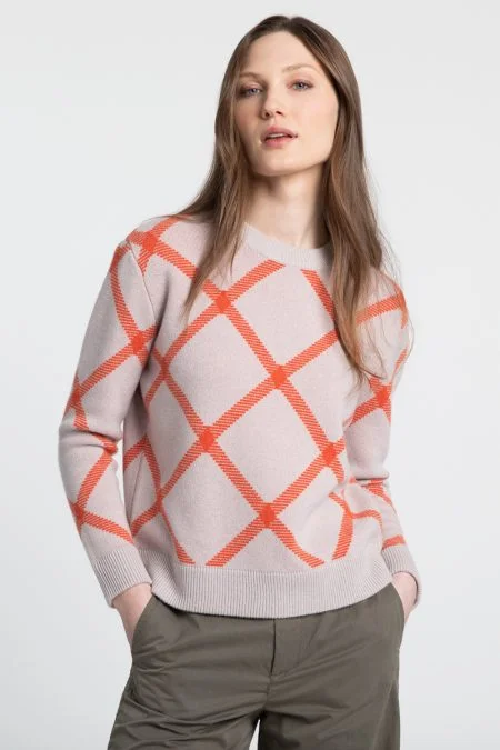 Kinross Cashmere Reversible Bias Plaid Crew