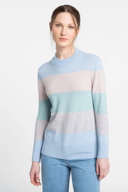 Kinross Cashmere Wide Stripe Crew Pullover