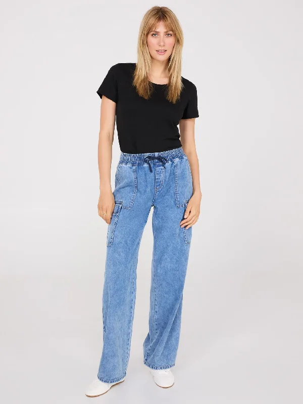 Wide-Leg Denim Cargo Pants