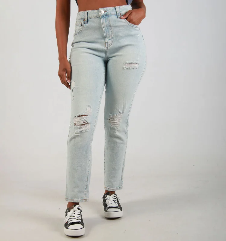 ACID WASH DENIM JEANS WITH RIPS – LIGHT BLUE