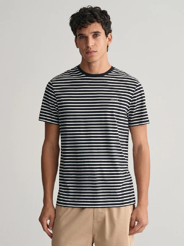 Gant Men Black Striped Round Neck Short Sleeves T-Shirt