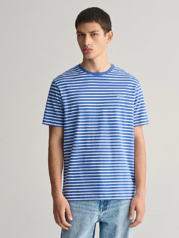 Gant Men Blue Striped Round Neck Short Sleeves T-Shirt