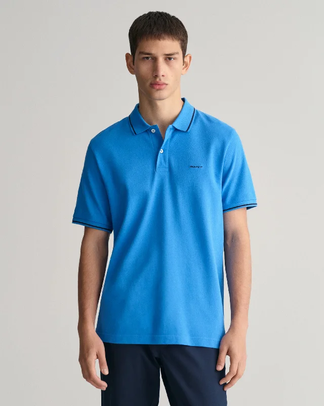 Gant Men Blue Solid Polo Collar Short Sleeves T-Shirt