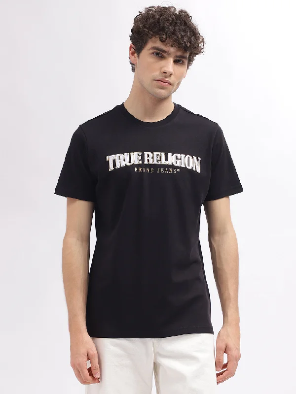 True Religion Men Black Printed Round Neck Short Sleeves T-Shirt