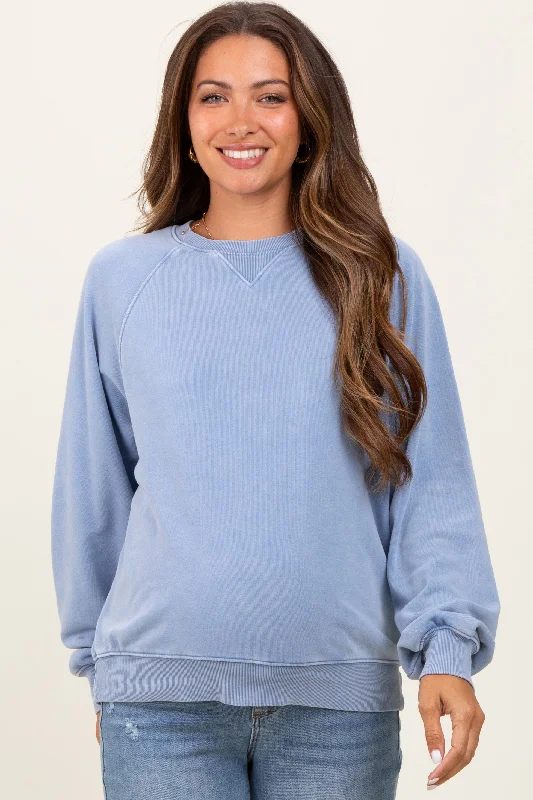 Blue Vintage Wash Relaxed Fit Maternity Sweatshirt