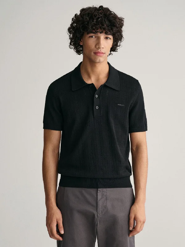 Gant Men Black Solid Polo Collar Short Sleeves T-Shirt