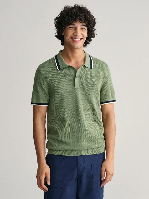 Gant Men Green Solid Polo Collar Short Sleeves T-Shirt