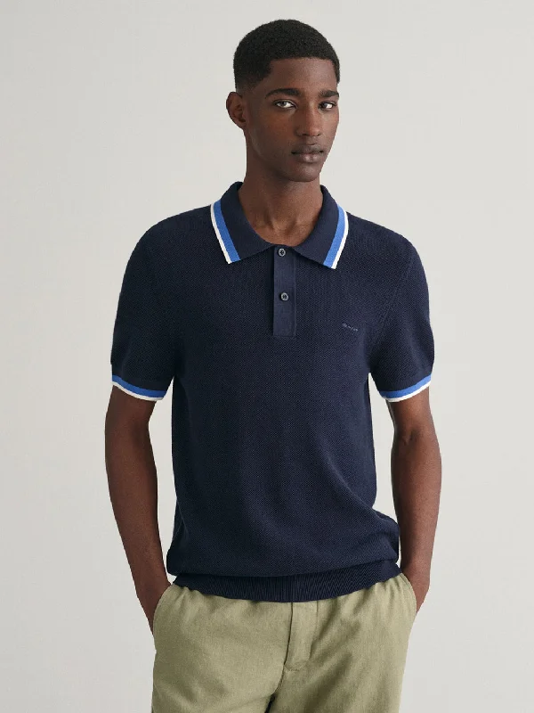 Gant Men Blue Solid Polo Collar Short Sleeves T-Shirt