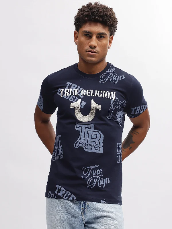 True Religion Men Blue Printed Round Neck Short Sleeves T-Shirt