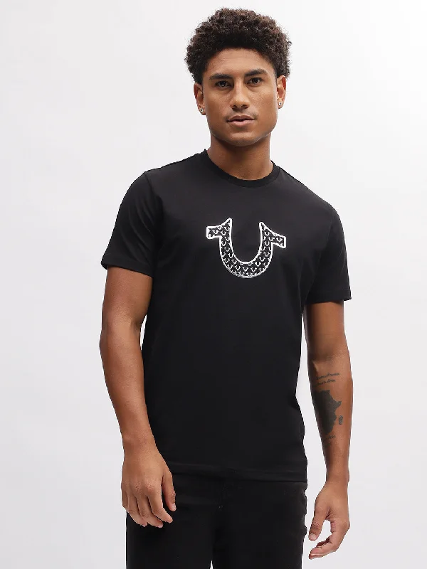 True Religion Men Black Solid Round Neck Short Sleeves T-Shirt