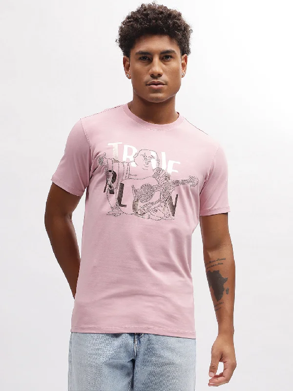 True Religion Men Pink Printed Round Neck Short Sleeves T-Shirt