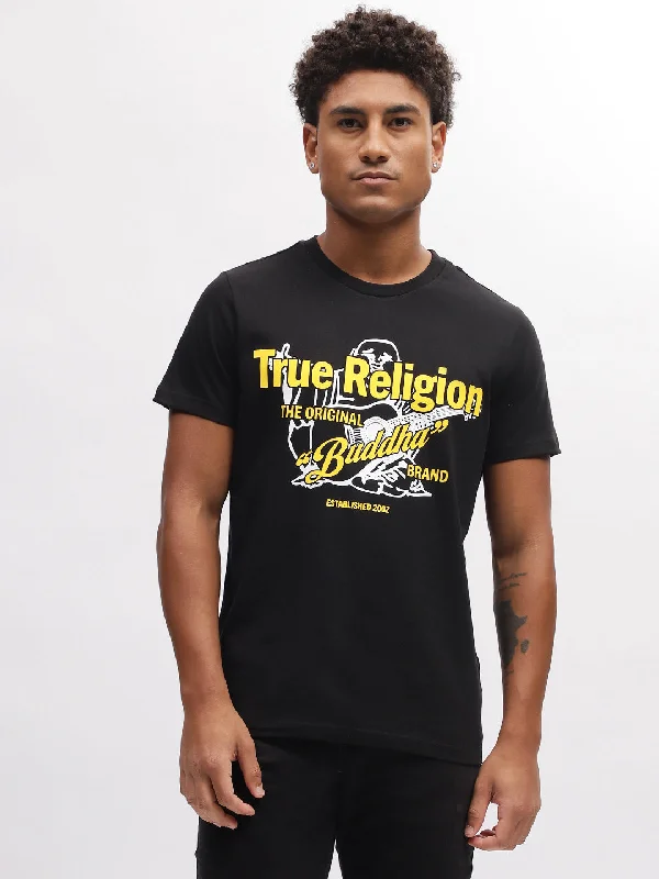 True Religion Men Black Printed Round Neck Short Sleeves T-Shirt