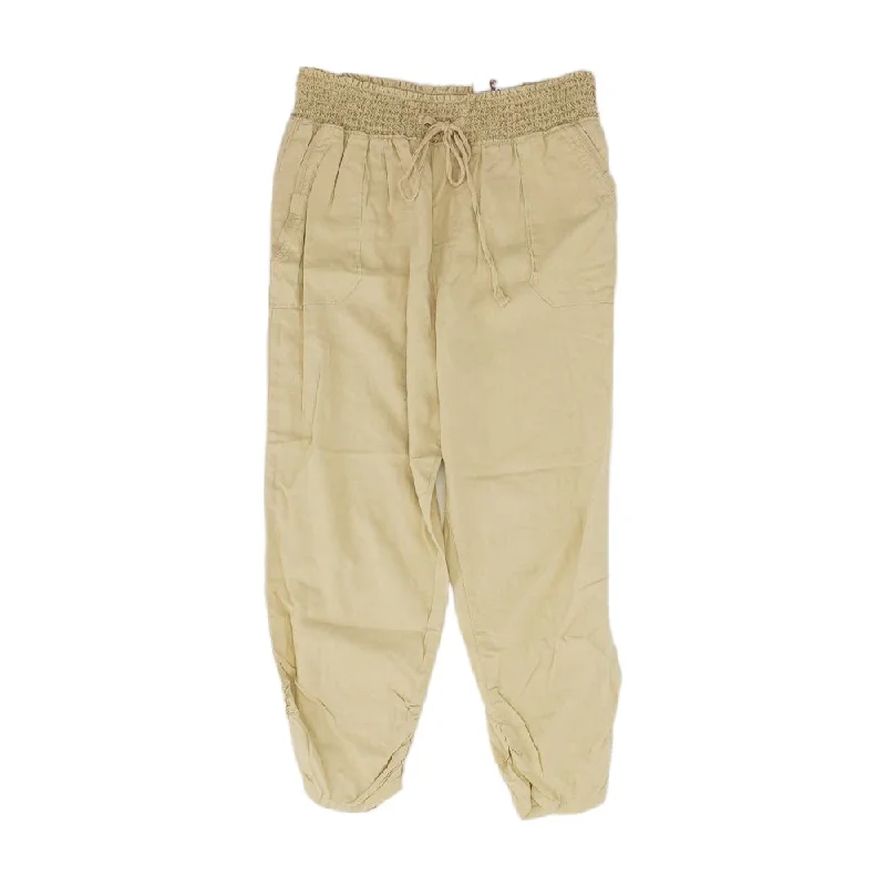 Beige Solid Capri Pants