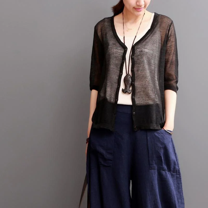 Black linen coat women summer cardigan