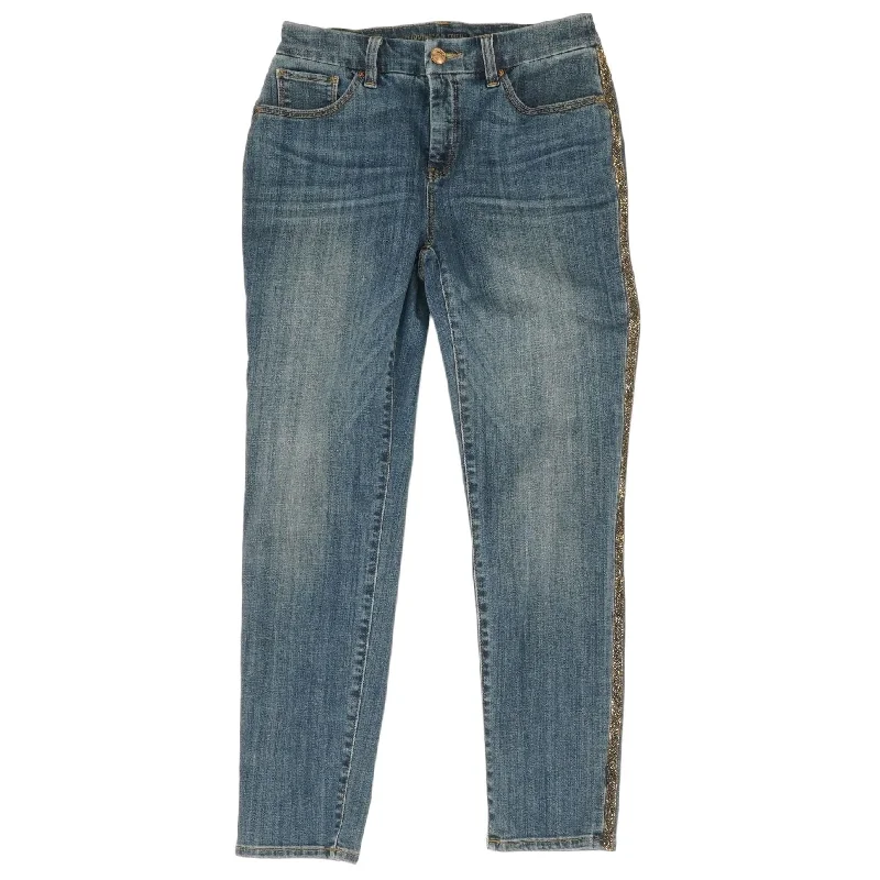 Blue Solid Mid Rise Slim Leg Jeans