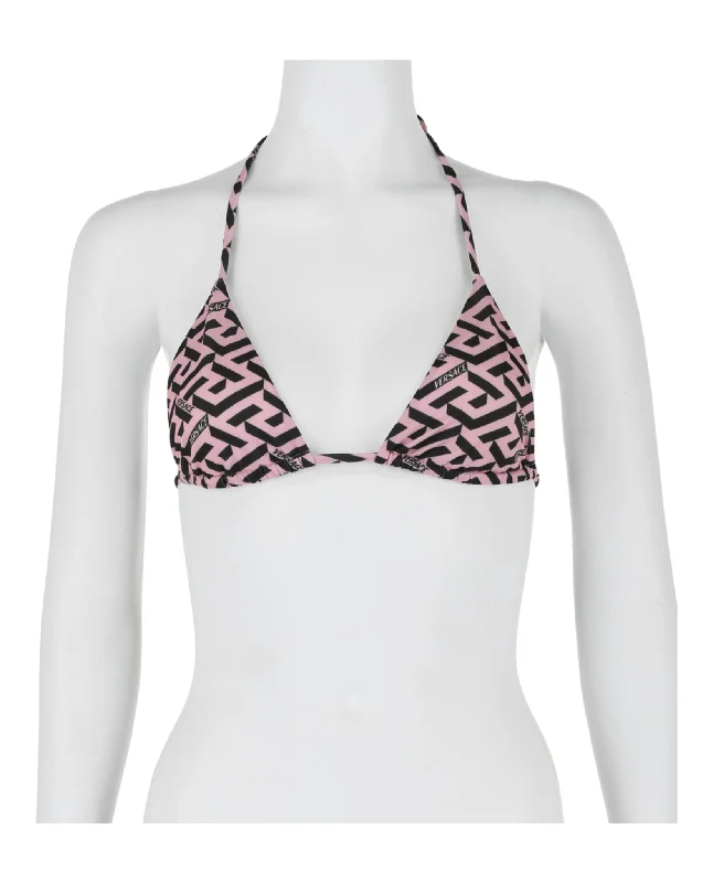 Greca Print Triangle Bikini Top