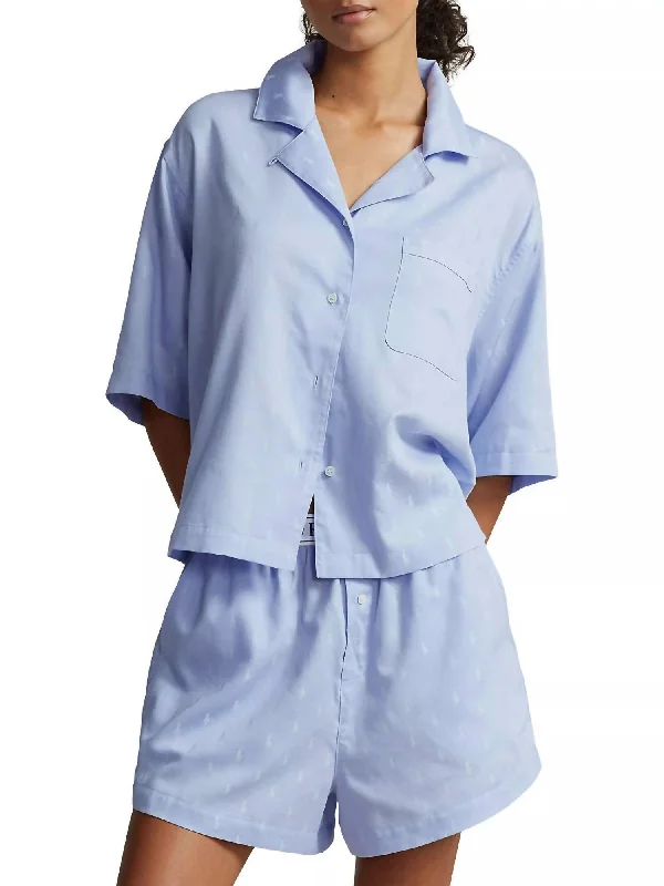 Jacquard Polo Player 2-Piece Pajama Set In Blue