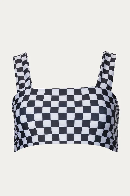 Luna Crop Swim Top In Black/white Checked