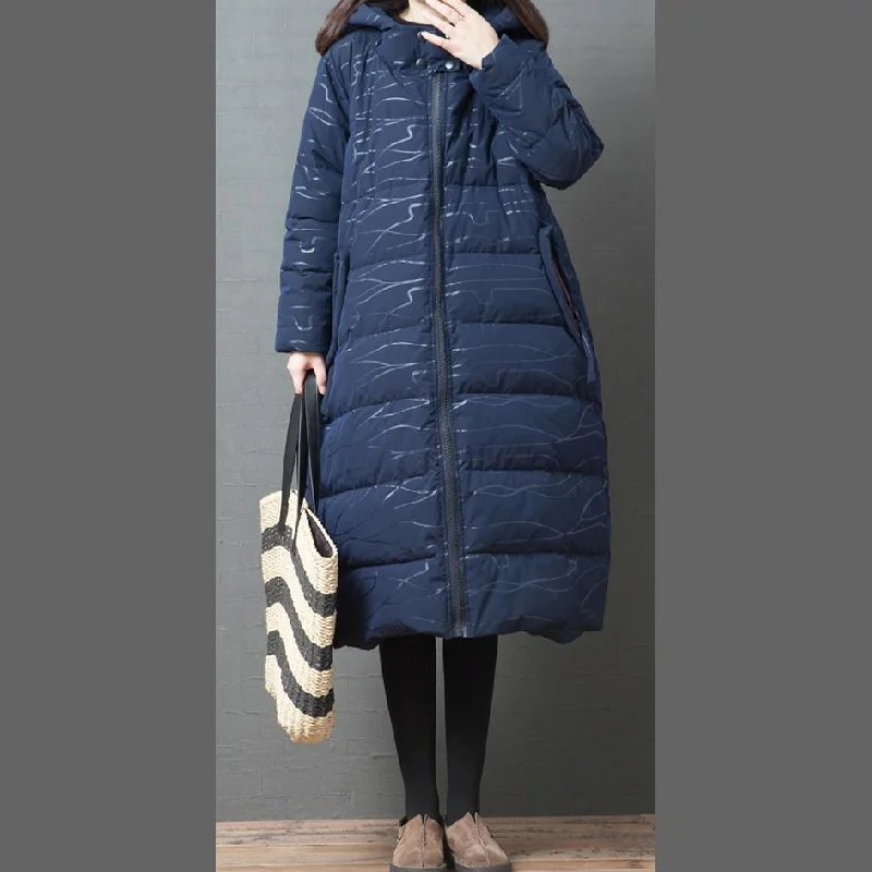 New navy women parka oversize Coats winter hooded zippered coats