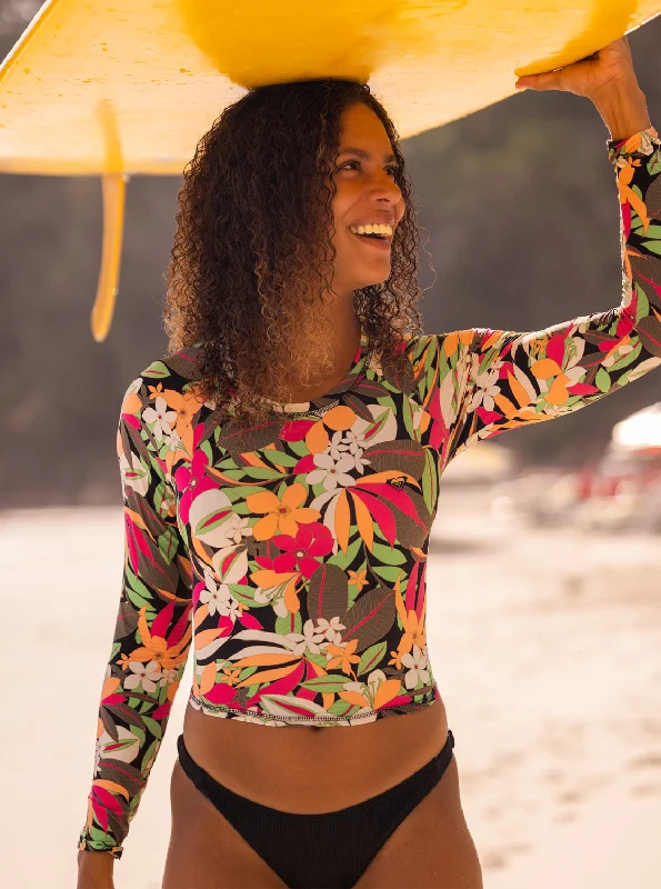 Printed Long-Sleve Rashguard - Anthracite Palm Song S