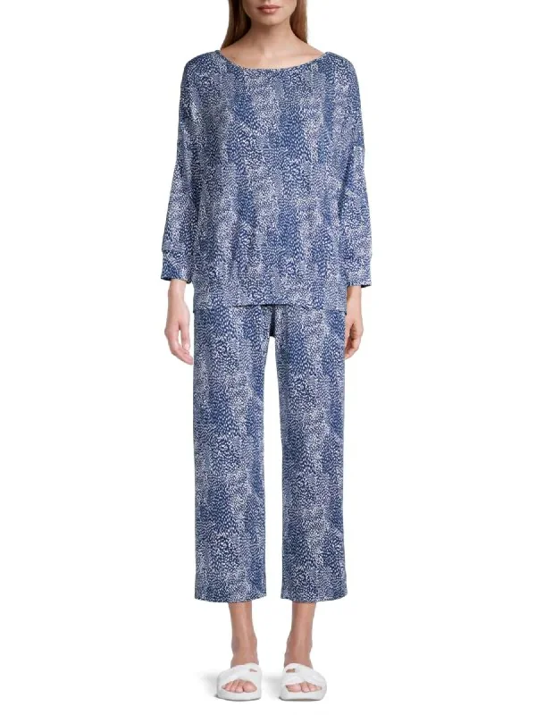 Piper Collection Pajama Set In Blue Print