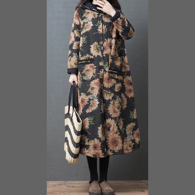 thick chocolate print women parka plus size winter hooded pockets outwear