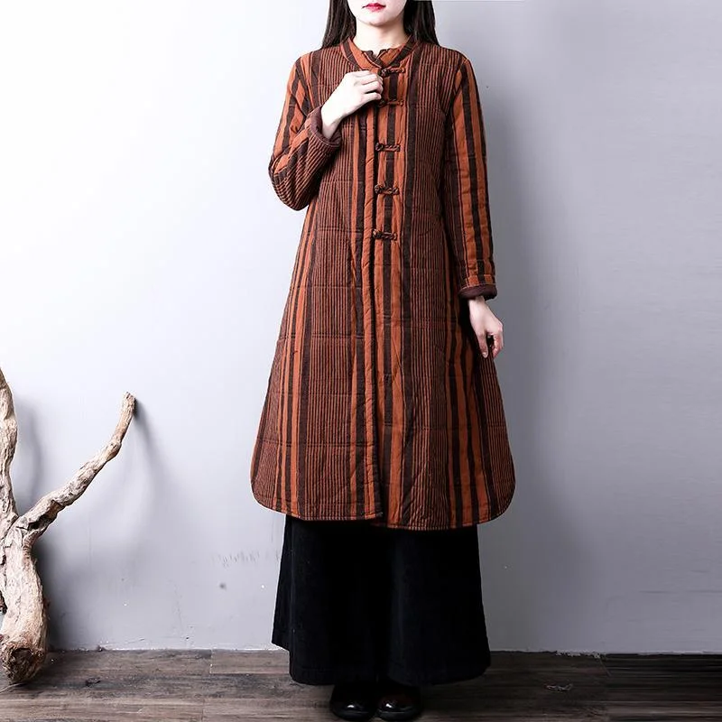 thick chocolate striped women Loose stand collar side YZ-2018111430