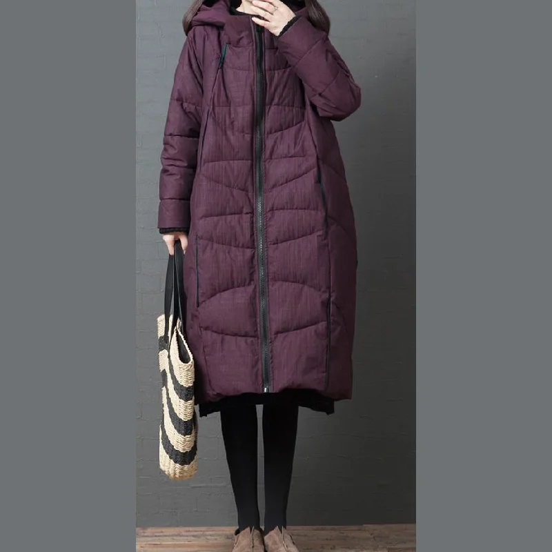 women oversized Coats winter outwear burgundy hooded zippered Parkas