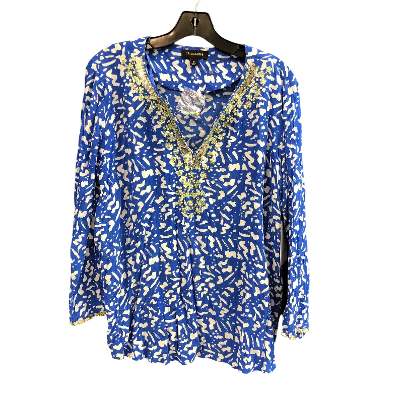 Top 3/4 Sleeve By Cmc In Blue & White, Size: M