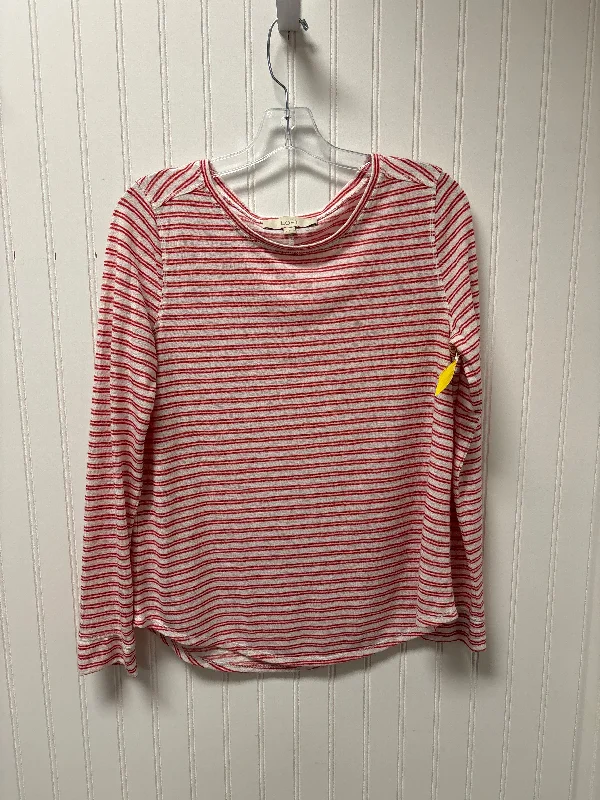 Top Long Sleeve Basic By Loft In Red & White, Size: S