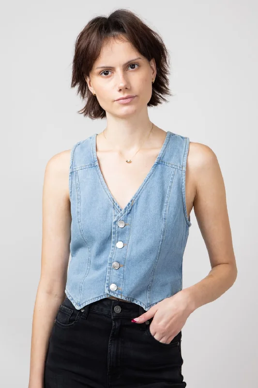 Denim V-Neck Button Down Vest for Women | HT1363-DENIM